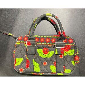 Quilted Ladybug Pattern Handbag Cosmetic Case With Dual Handles & Zipper
